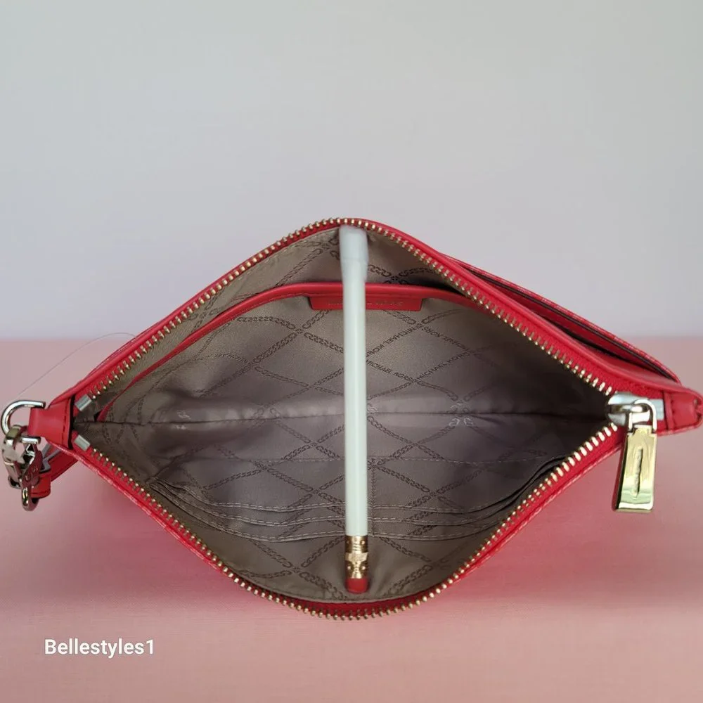 MICHAEL KORS Signature Logo Jet Set Large Top Zip Pouch/Wristlet- Geranium ⭐ - Picture 14 of 16